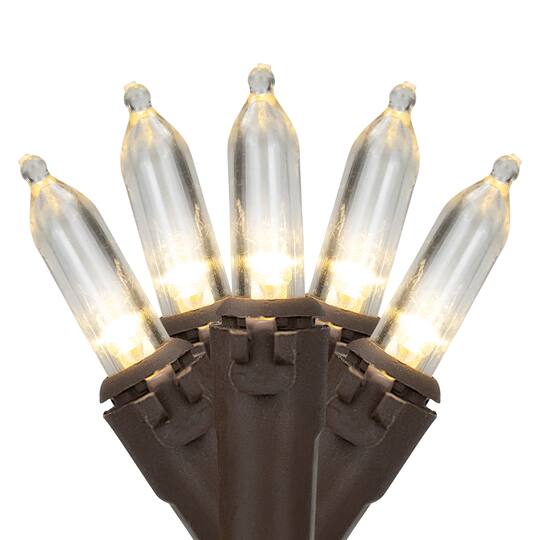 35ct. Warm White LED Mini Christmas Lights Set With Brown Wire